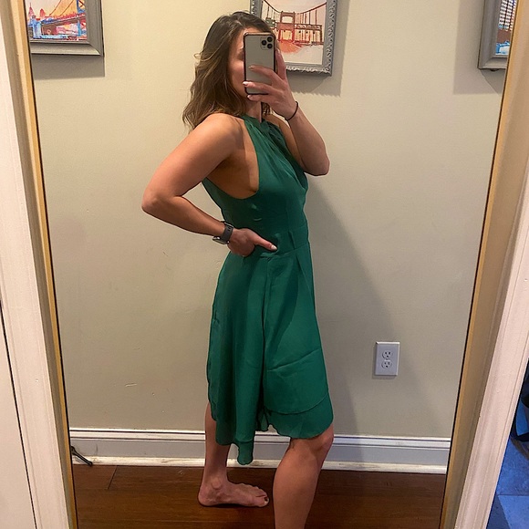 Kelly Green High Neck Open Back Tiered Mini Dress - Picture 3 of 16